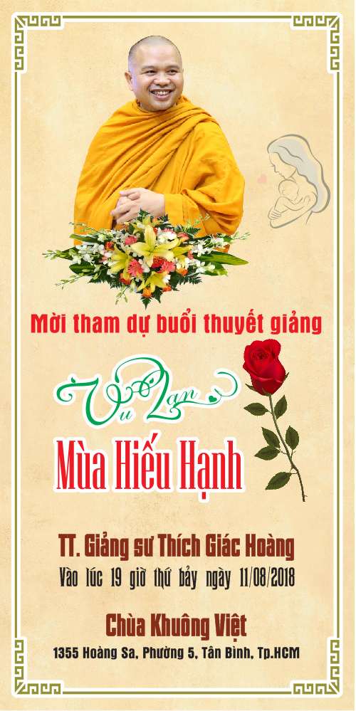 Paner thông báo buổi giảng Vu lan mùa hiếu hạnh tại chùa Khuông Việt - Tp.HCM