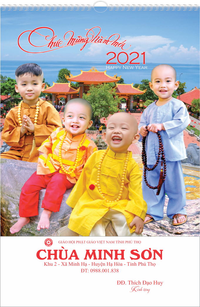 Lịch treo tường: Chú tiểu Phật giáo Bắc Tông xuân Tân Sửu 2021