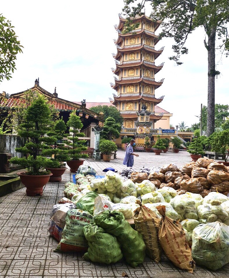 Phật giáo Bình Phước tặng 12 tấn rau củ quả đến vùng dịch Bình Dương 