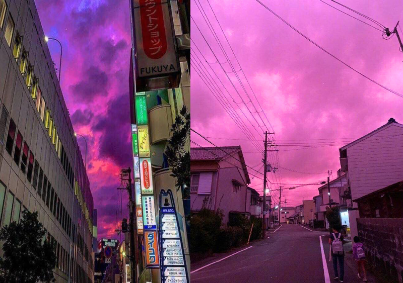 Bầu trời Nhật chuyển màu tím đón siêu bão Hagibis 