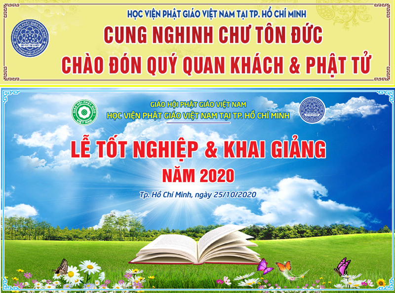 Băng rôn, poster Lễ tốt nghiệp - Khai giảng năm 2020 Học viện PG TP.Hồ Chí Minh