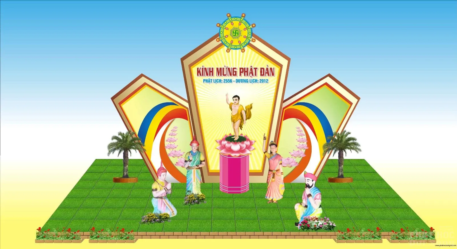 Mẫu Lễ đài, sân khấu, băng rôn Phật Đản image-1731935336310
