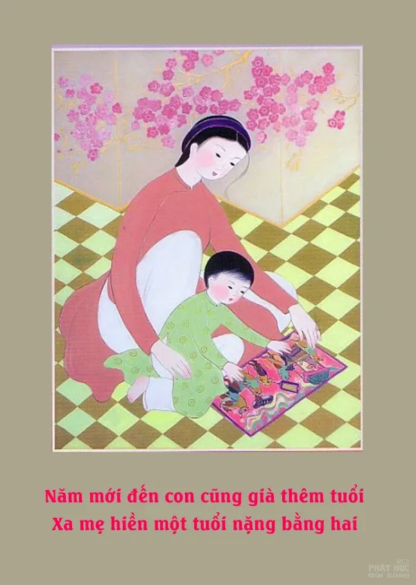 Ngày xuân ngắm tranh lụa mẹ và con image-1732288964242