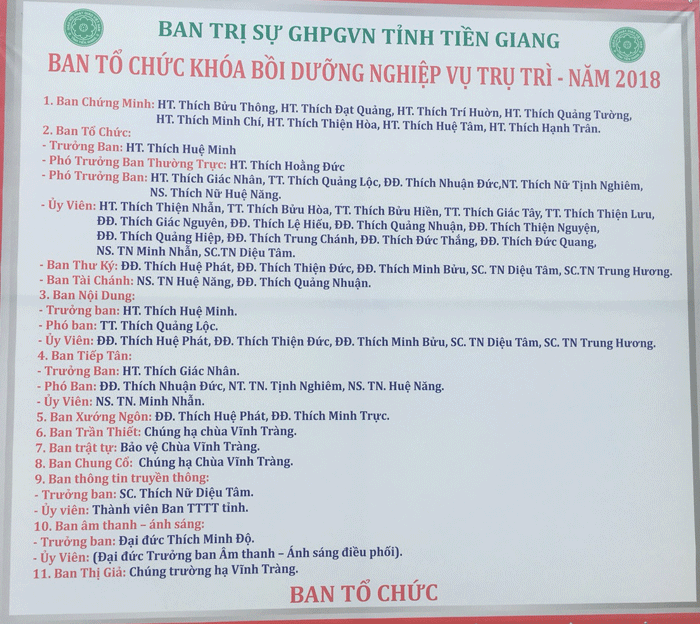 Phật giáo Tiền Giang khai giảng Khóa Bồi dưỡng nghiệp vụ Trụ trì năm 2018 image-1731943996621