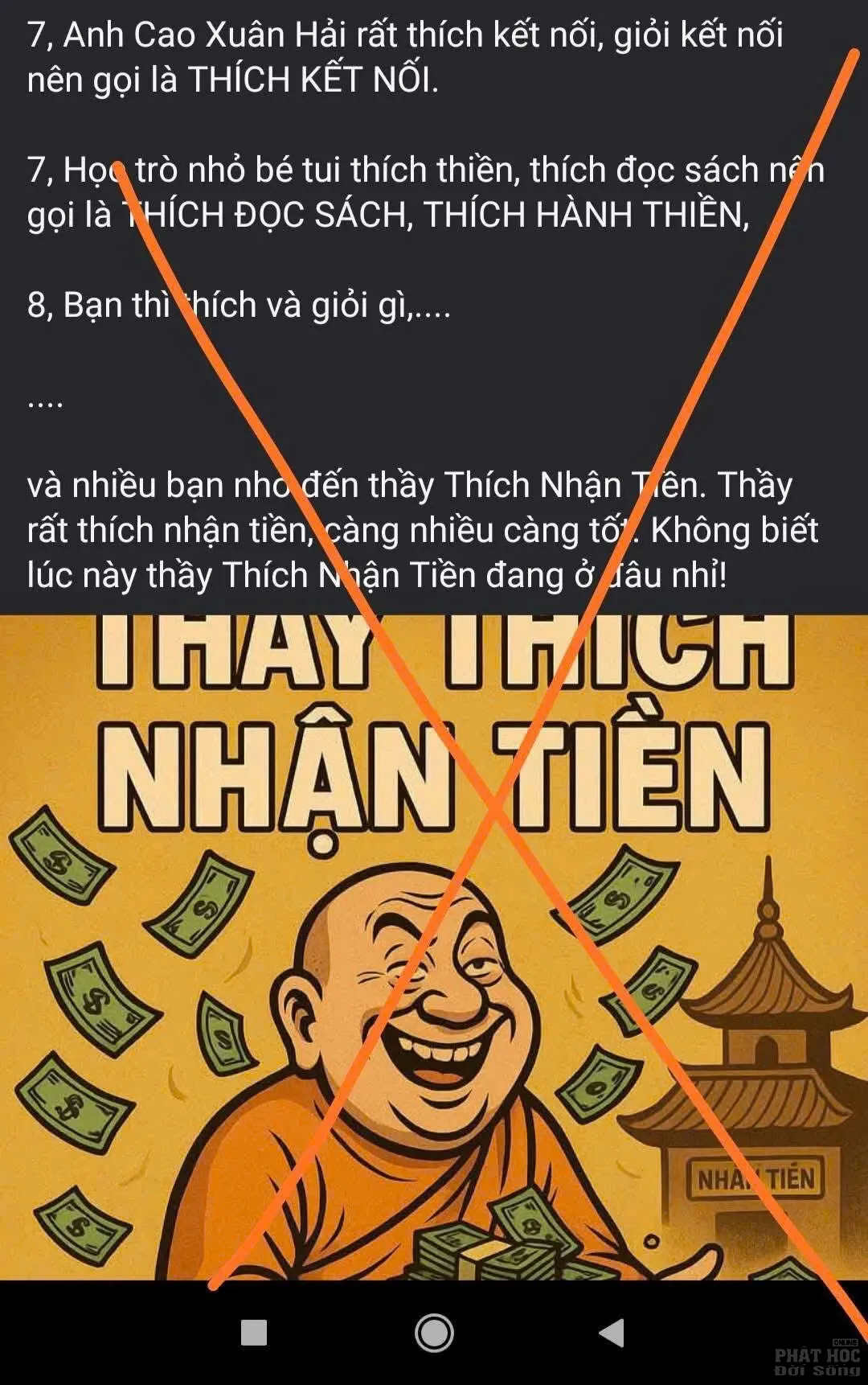Ảnh chụp màn hình Thầy Thích Nhận Tiền hình ảnh minh họa cho bài viết mà Tiến sĩ Nguyễn Mạnh Hùng đăng tải nền tảng facebook.